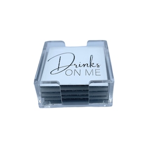 Acrylic Coaster Set &quot;Drinks On Me&quot;, Acrylic Home Decor, Acrylic Bar Decor, Luxury Gifts, Personalize Cusomize Your Own