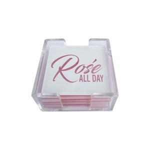 Acrylic &quot;Rose All Day&quot; Coaster Set , Acrylic Home Decor, Acrylic Bar Decor, Luxury Gifts, Personalize Cusomize Your Own