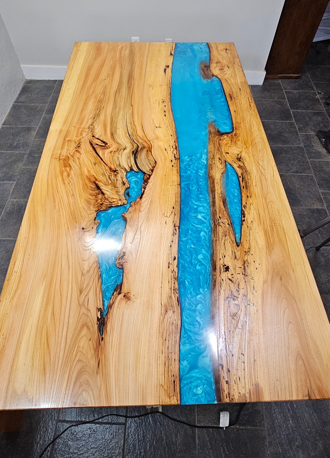 Customizable American Elm (or similar) and Epoxy River Dining Table