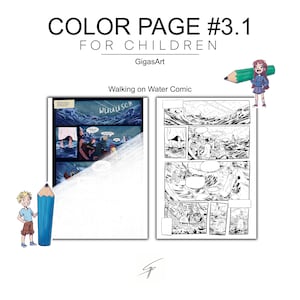 Petrus auf dem Wasser Teil 1 Bibel Comic malen, auf dem Wasser laufen, christliches Malbuch für Kinder, sofortiger Download
