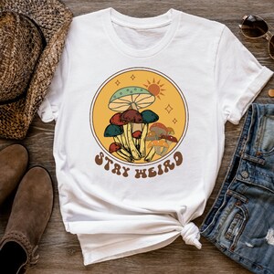 Stay weird mushroom art tee, nature t-shirt, mycologist gift