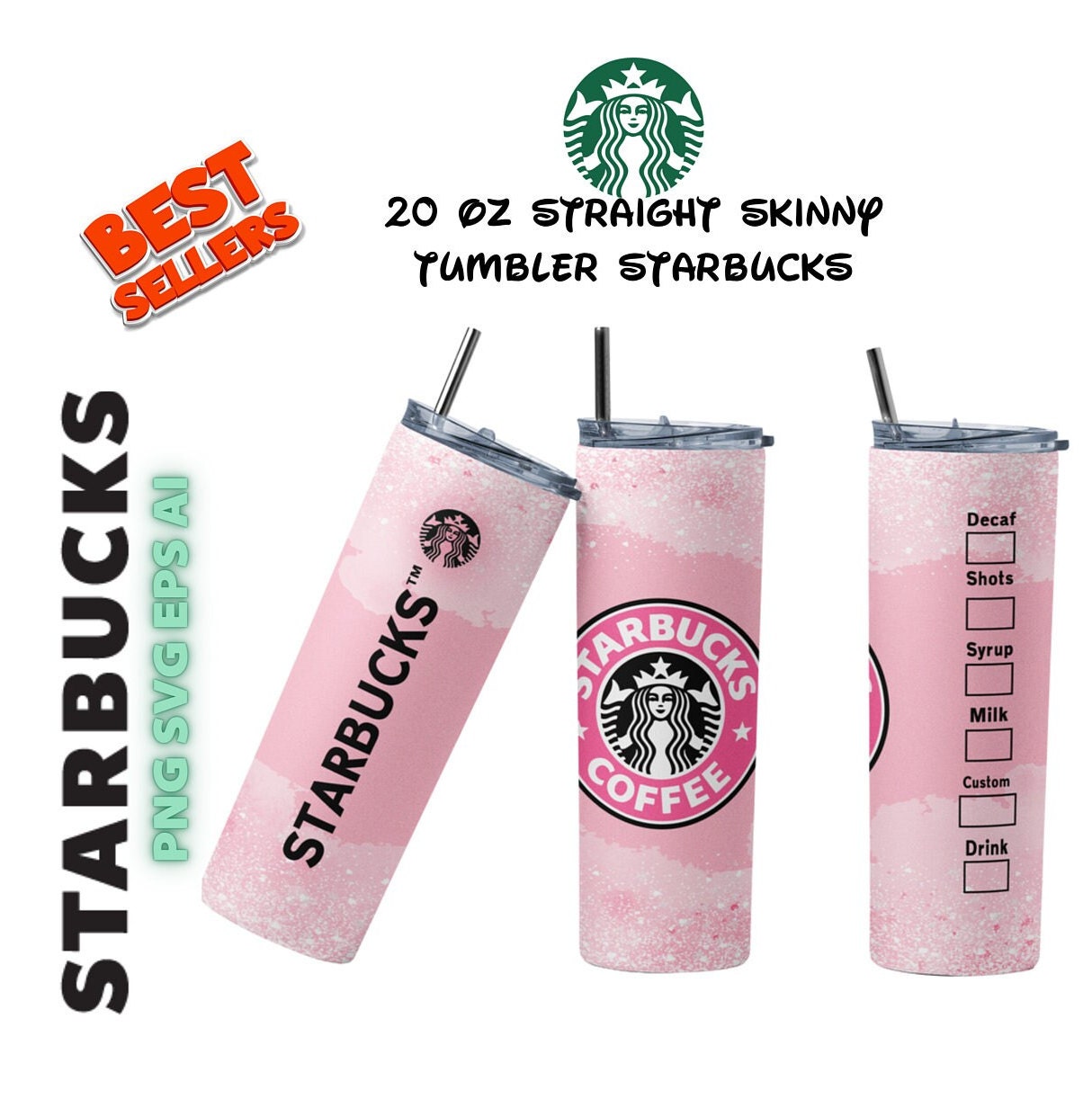 Starbucks Pink Bling 20 oz Stainless Steel Skinny Tumbler Sublimation