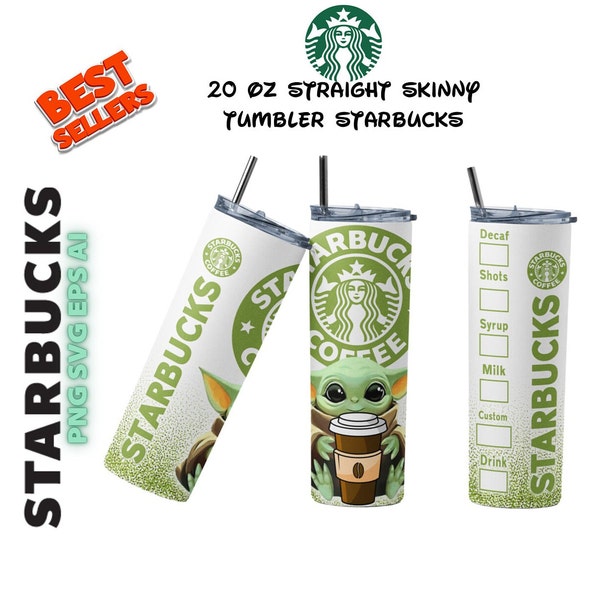 20 oz Straight Skinny Tumbler Starbucks wrap Sublimation Design high resolution Baby Yoda PNG Svg Eps Ai Formats Instant Download