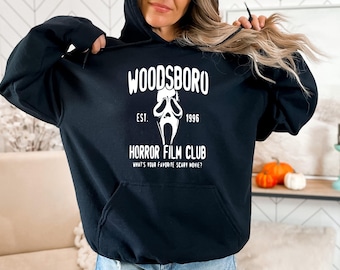 Woodsboro Horror Film Club Scream Hoodie, Ghost Face Halloween Hooded Jumper