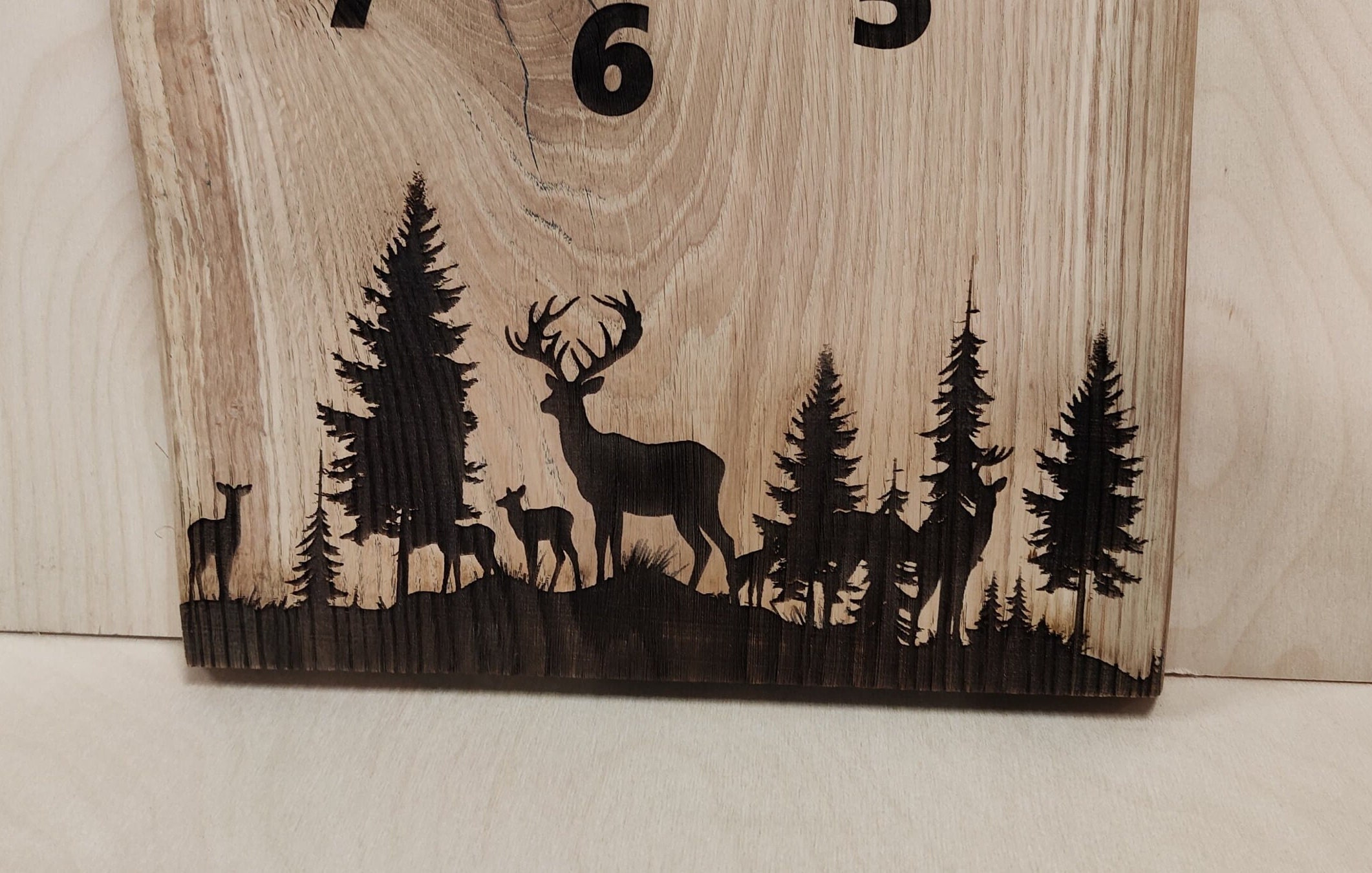 Handmade Oak Wall Clock: Rustic Deer Scene, Unique Wood Decor - Etsy