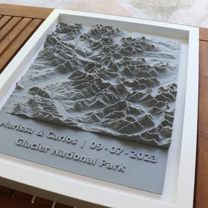Glacier National Park 3D Topo Map | Custom Wedding Gift | Shadow Box