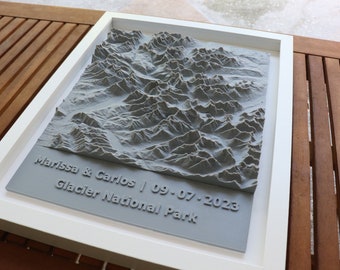 Glacier National Park 3D Topo Map | Custom Wedding Gift | Shadow Box