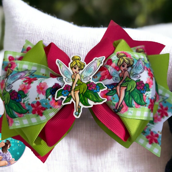 Tinker Bell Hairbow - Disney Inspired Pixie Bow - Green Fairy Hair Accessory - Kids Dress-Up, Peter Pan Fan Gift