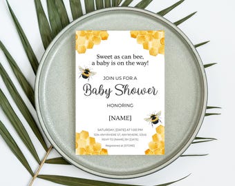 Mommy to Bee Baby Shower Invitation, Editable Canva Template, Bee Theme Invite (Digital Download)