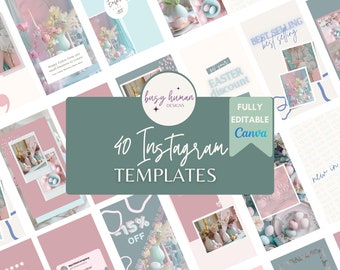 Ostern Pastell Instagram Vorlagen: 40 Canva bearbeitbare Posts (Digitaler Download)
