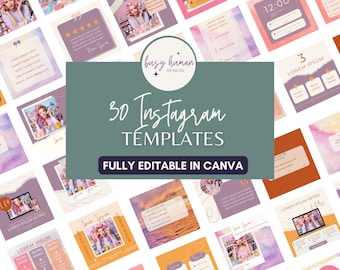 30 Retro Pastell Instagram Post Vorlagen: Bearbeitbares Canva Bundle (Instant Download)