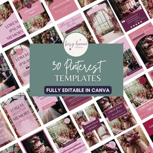 30 Editable Pinterest Template Bundle | Social Pins| Business Post Creator| Berry Pink | Canva Template