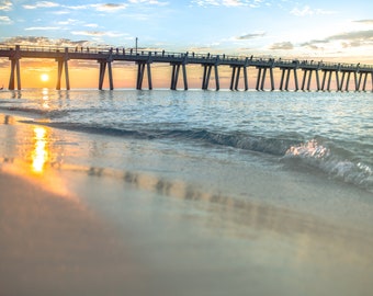 Navarre Beach Pier Sunrise Canvas Print: Florida Beach Photography