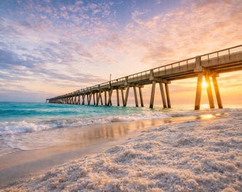 Navarre Beach Pier Sunset Canvas Print: Florida Beach Photography