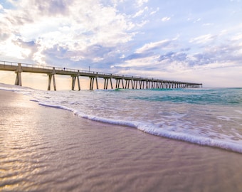 Navarre Beach Pier Sunrise Canvas Print: Florida Beach Photography