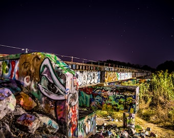 Pensacola Graffiti Bridge Night Canvas Print: Florida Wall Art