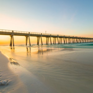 Navarre Beach Florida Pier print canvas, Beach Photography, Sunrise Art, Navarre FL