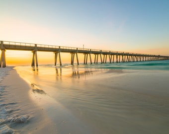 Navarre Beach Pier Sunrise Canvas Print: Florida Beach Photography