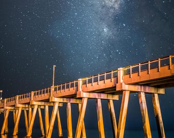 Navarre Beach Pier Milky Way Canvas Print: Long Exposure Nightscape