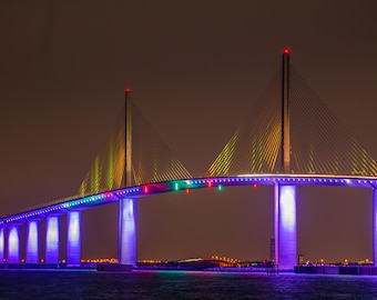Sunshine Skyway Bridge Canvas Print: Tampa Bay Night Long Exposure Wall Art