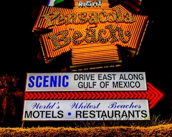 Pensacola Beach Sign Canvas Print: Florida Night Photography Wall Decor