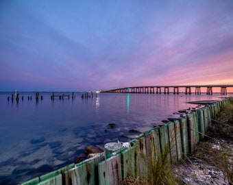 Navarre Beach Bridge Sunset: Florida Canvas Wall Decor