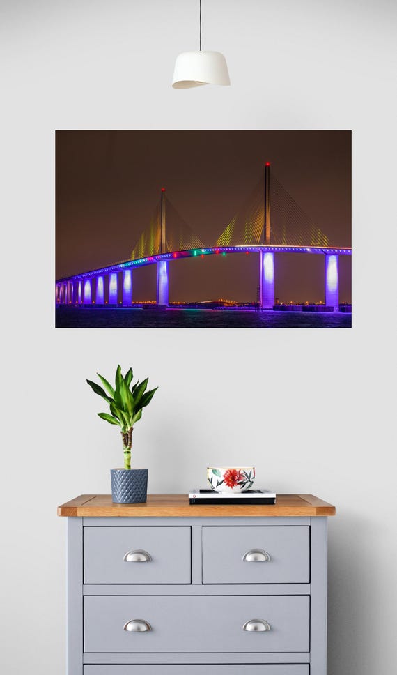 Sunshine Skyway Bridge Canvas Print: Tampa Bay Night Long Exposure