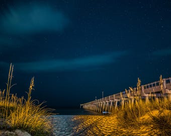 Navarre Beach Pier Canvas Print: Milky Way Starry Night