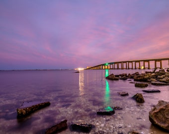 Navarre Beach Bridge Canvas Print: Florida Sunset Photography Wall Art