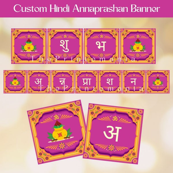 Hindi Annaprashan Banner| Wimpelkette - Indian,Desi Feiern Printable - Babys 6 Monate erste Reis essen Zeremonie -Digital Instant Download