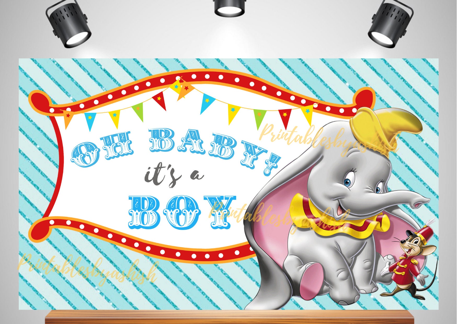 Dumbo Backdrop, Dumbo Baby Shower Backdrop, Dumbo Boy Elephant Circus