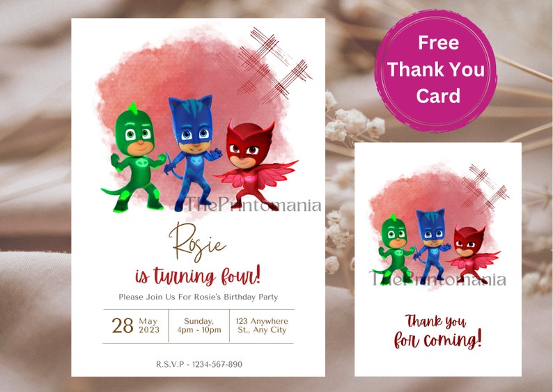 PJ Masks Birthday Invitation Template Printable Birthday - Etsy