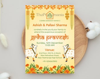 Pichwai Housewarming Invitation as Griha Pravesh Invitation,Gruhapravesam Invite Hindu Desi Invitations,Grah pravesh Invitation Digital Card
