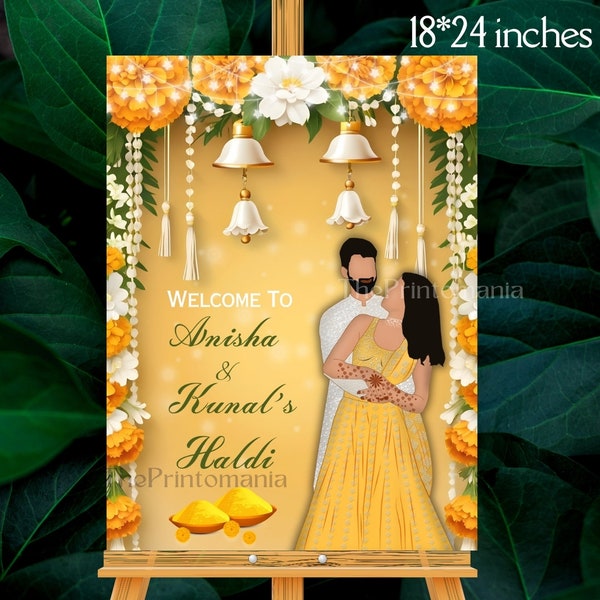 Haldi decoration as Haldi decor, Couple Haldi signages & Pithi signages, Holud signages Welcome to Haldi ceremony Sign as Haldi Welcome Sign