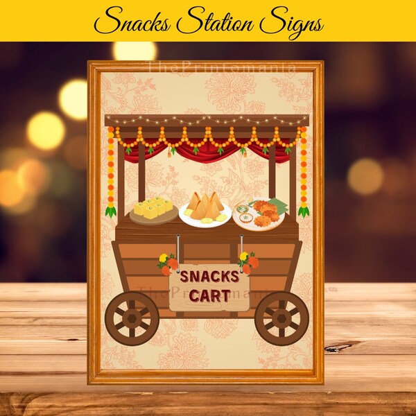 Indian Snacks Station Sign | Samosa Cart Sign | Gol Gappe Fuchka Cart Sign | Indian Bengali Wedding | Gaye Holud Mehendi Haldi |Customizable