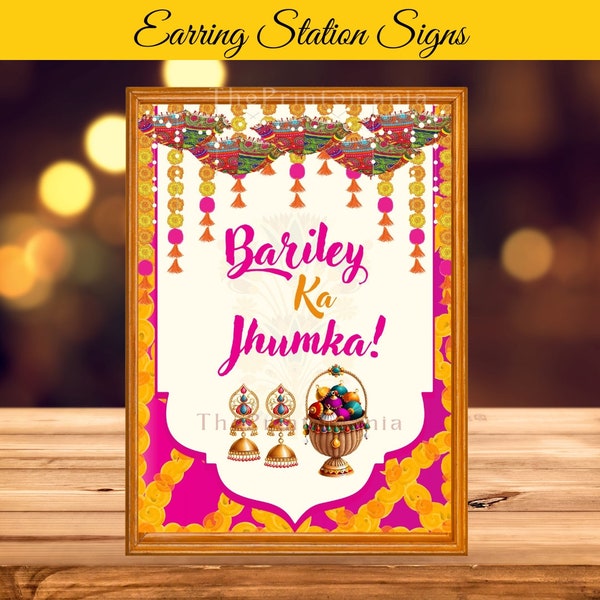 Jhumka Earring Station Sign, Jhumka Signage, Haldi Mehndi Decoration, Indian Wedding Decoration, Bariley Ka Jhumka, Desi Wedding Table Decor