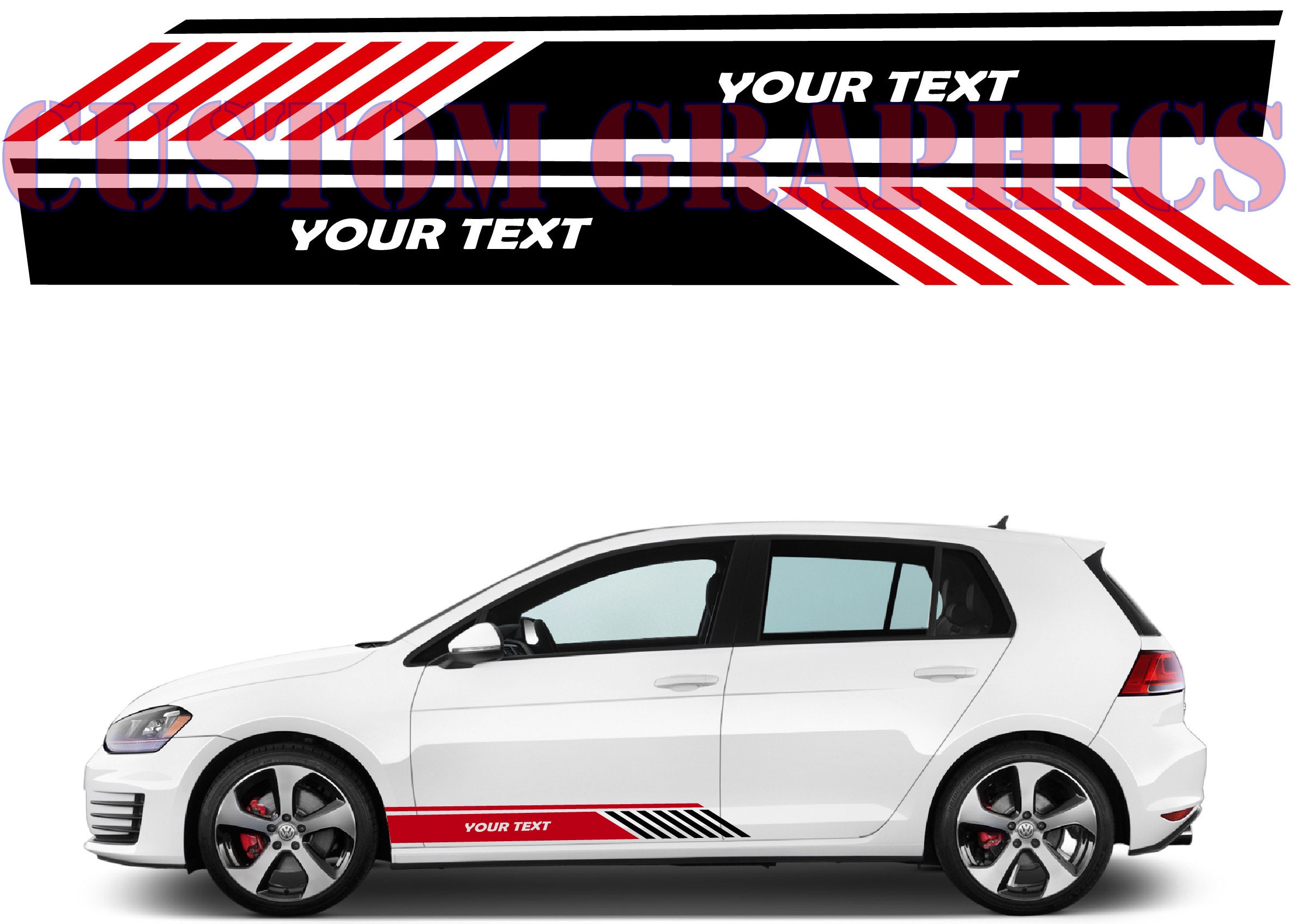 Sport Side Stripes Car Decal: Universal Fit, Custom Text