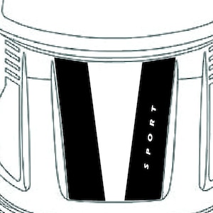 May include: Black and white hood decal with the word "SPORT" in white lettering.