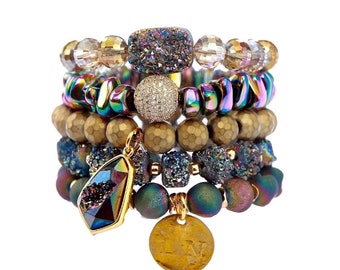 ビーズブレスレットセット / 5個セット / 天然ガラスビーズ ライン