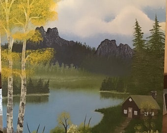 Original Oil Painting: 16x20 Landscape with Lake Cabin