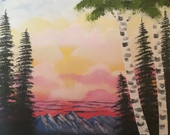 Original Oil Painting: Colorful Lake & Mountain Landscape, 16x20 Unframed