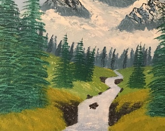 Original Oil Painting: Mountain Waterfall Landscape, 16x20 Unframed Canvas