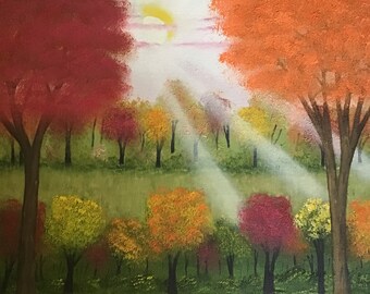 Original Oil Painting: Autumn Landscape on Canvas, 16x20 Unframed
