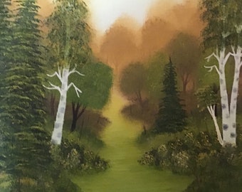 Original Oil Painting: Forest Path Landscape, 16x20 Unframed Canvas Art