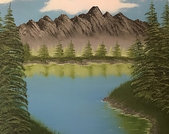 Original Oil Painting: Mountain Lake Landscape, 16x20 Unframed Canvas Art