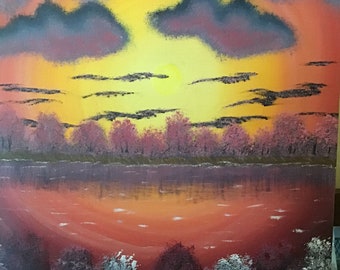 Original Sunset Oil Painting, Nature Landscape Art (16 x 20)
