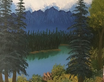 Original Oil Painting: Mountain Lake Landscape, 16" x 20", by Mark F. Cromas