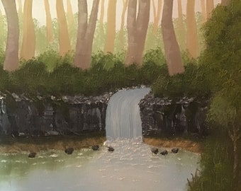 Original Oil Painting 16” x 20” Beautiful Nature Landscape, Trees, Lake, on Canvas Board #50 by Mark F. Cromas Unframed. Ships to US only