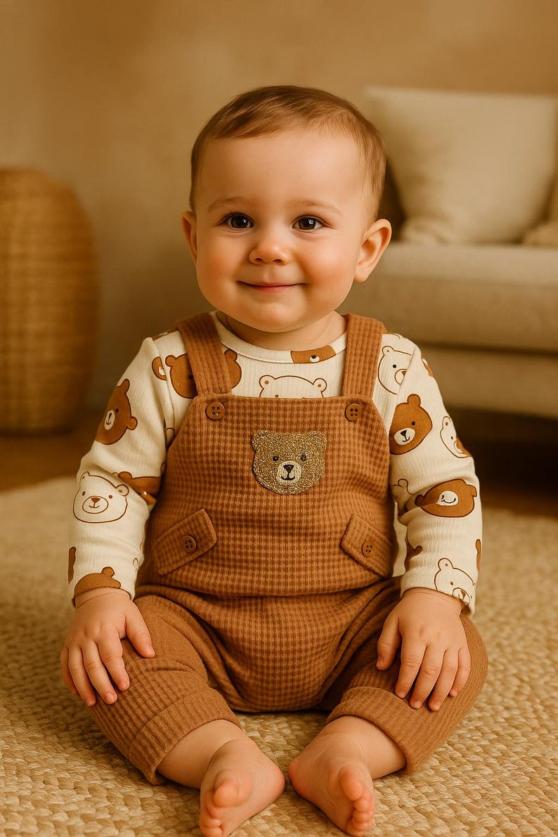 Brown Bear Baby Outfit Set 3 piece Infant Clothing Waffle Overalls brown-bear-baby-outfit-set-3-piece-infant-clothing-waffle-overalls