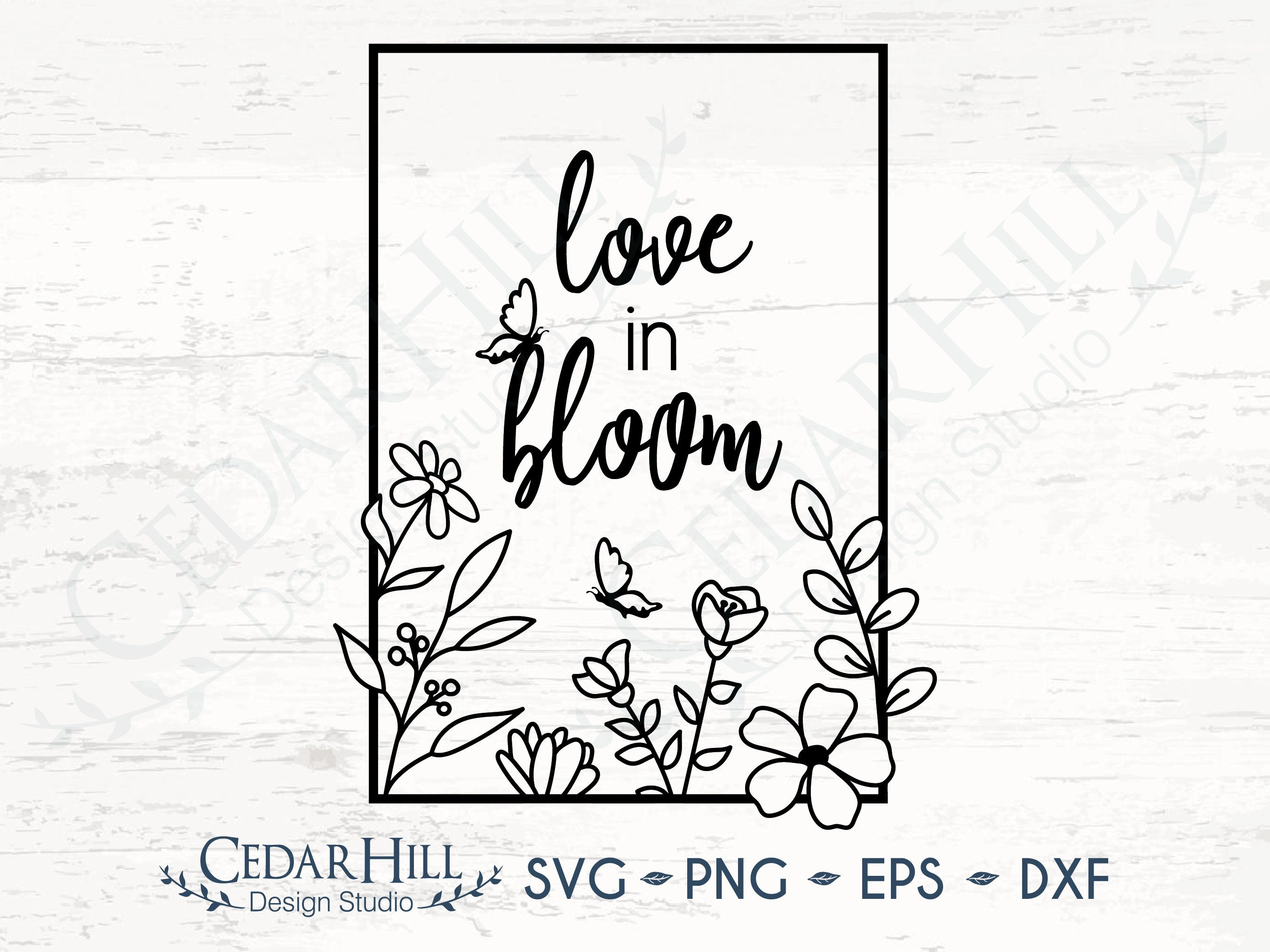 Love in Bloom Flower Frame SVG, Hand Drawn Floral, Spring, Dxf, Eps ...